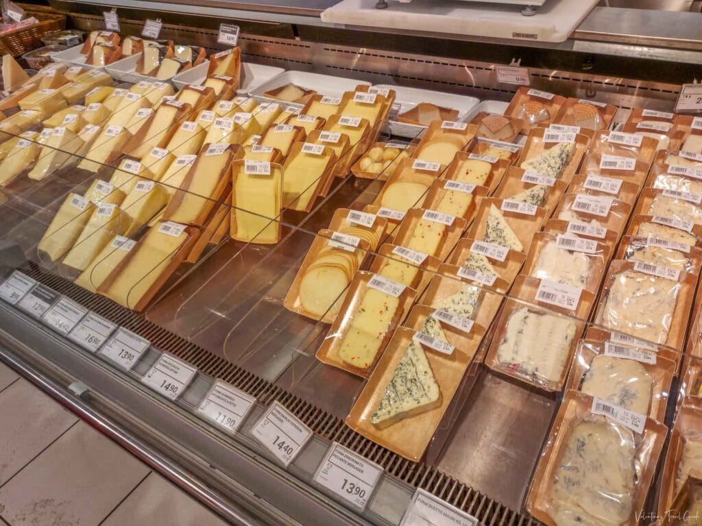 trieste cheeses in a supermarket fridge
