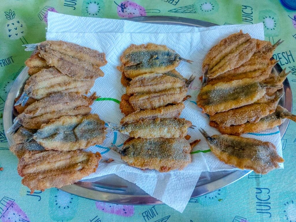 breaded fried sardines is one of the local good food to try in summer