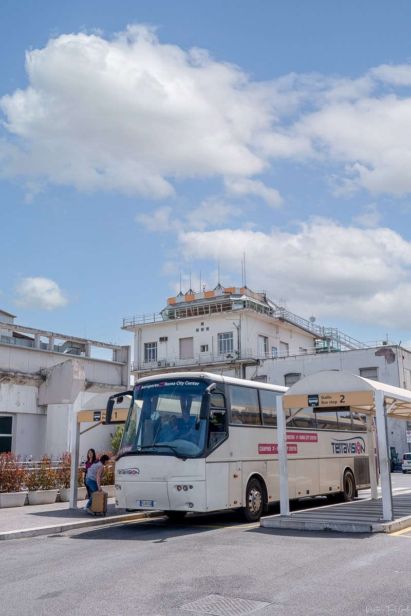 Terravision bus providing Rome airport transfers, connecting travelers from Ciampino Airport Rome to city center, showcasing efficient airport transport options in Rome, Italy